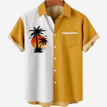 Летние Гавайские рубашки большого размера для мужчин, Повседневные цветные полосы с цветочным принтом, Крутая Модная Винтажная одежда в стиле Харадзюку, Социальная сеть Dazn Изображение