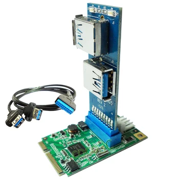 Адаптер Mini PCI epress на 2 порта USB 3.0, разъем mini PCIe на 19Pin USB-разъем для подключения двух разъемов USB3.0 + кабель Изображение