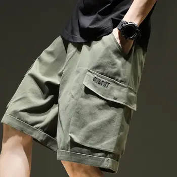 Мужские шорты, свободные комбинезоны большого размера с множеством карманов, Летние хлопковые удобные никелевые брюки, повседневные спортивные пляжные брюки на открытом воздухе Изображение