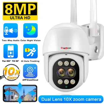 4K 8MP PTZ WIFI IP-камера 2,8 мм-12 мм с двойным объективом, 10-кратный ЗУМ, Камеры видеонаблюдения, Наружное Видеонаблюдение, Аудио, отслеживание Ai, WiFi-камера Изображение
