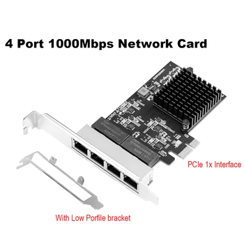 IOCREST PCIe 4 Порта Gigabit Ethernet Карта контроллера 1x 1000 Мбит/с NIC RTL8111H Чипы с Низкопрофильным Кронштейном для настольного компьютера Изображение