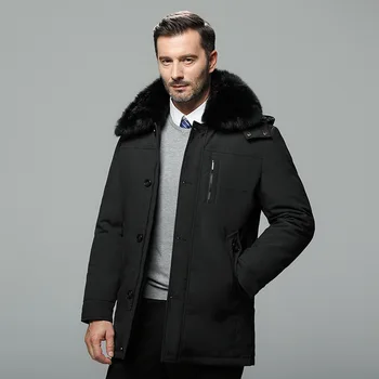 Пуховики Мужские зимние Thichen, мужская пуховая куртка, съемный модный пуховик с меховым воротником, зимние мужские парки, толстые пальто Изображение