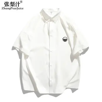 Летняя Белая рубашка с коротким рукавом, Женская уличная свободная футболка, Корейская версия, Свободная летняя рубашка, Женский топ на пуговицах Изображение
