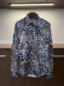 Осенняя новинка 2022, Дизайнерская мужская высококачественная 50% Шелковая рубашка с леопардовым принтом, топы C549 Изображение