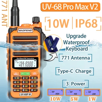 2023 Новый Baofeng UV-68 Pro MAX Водонепроницаемый IP68 Портативная Рация Высокой Мощности CB Ham UHF VHF Long Range Обновление Двухстороннего радио UV9R Изображение