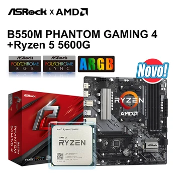 Материнская плата Asrock B550M Phantom Gaming 4 + ryzen 5 5600G DDR4 128 ГБ PCI 4.0 в комплекте Процессор ryzen 5600G с placa mãe am4 B550 M-ATX Изображение