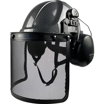 CE Верхний Защитный шлем Для лесного хозяйства С Козырьком Сетчатая Защитная маска Для лица Для работы Бензопилой ABS Каска ANSI Промышленная Рабочая Кепка Защита Головы Изображение