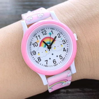 Новые модные часы для девочек, Радужное облако, Мультяшные часы для детей, Силиконовые Кварцевые часы с принтом, Детские Милые наручные часы, Подарочные часы Изображение