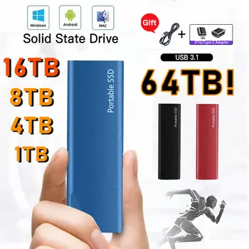 Твердотельный жесткий диск емкостью 1 ТБ, 2 ТБ, Мобильное хранилище большой емкости, 500 ГБ, портативный SSD-накопитель с интерфейсом Type-C для настольного ноутбука Изображение