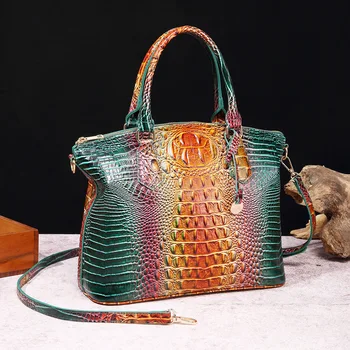 Дизайнерские женские сумки через плечо с крокодиловым узором, Роскошные женские сумки из мягкой искусственной кожи, Повседневная Женская сумка через плечо Большой емкости Изображение