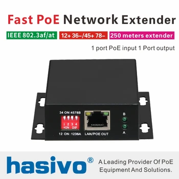 Сетевой коммутатор Ethernet PoE Удлинитель PoE 250 метров Сетевой удлинитель PoE с 1 портом 10/100 м PoE Изображение