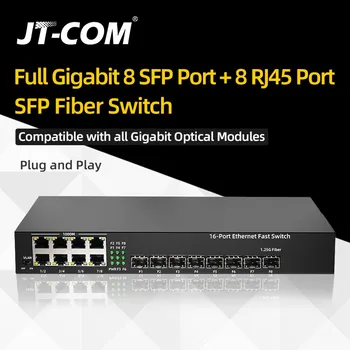 Оптоволоконный коммутатор JT-COM Full Gigabit 8 SFP Port + 8 RJ45 Port SFP Совместим со всеми гигабитными оптическими модулями Plug and Play Изображение