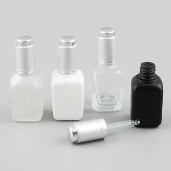 Квадратные Белые черные бутылки из прозрачного морозно-черного стекла объемом 12 х 30 мл, Стеклянный контейнер для эфирных масел емкостью 1 унция с серебряной капельницей Изображение