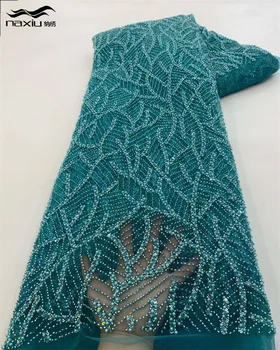 Madison-Роскошная кружевная ткань с блестками для пошива платья, африканская вышивка из тюля бисером, высокое качество, 2023 Изображение