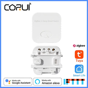 CoRui Tuya ZigBee 3.0 Mini Smart Switch Релейный модуль 2 Банды Пульт дистанционного управления Голосовое управление Работа с Alexa Google Home Изображение