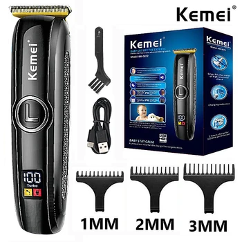 Профессиональный триммер для волос Kemei Для мужчин Электрическая машинка для стрижки волос на лице, бороде, теле, перезаряжаемая машинка для стрижки усов Изображение
