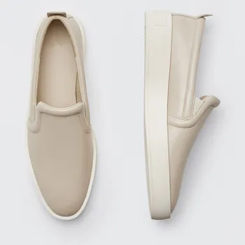 Maxdutti/Женская обувь; Английская мода; Простые лоферы без застежки из натуральной кожи; Женская повседневная обувь с круглым носком; Женская обувь на плоской подошве; Изображение